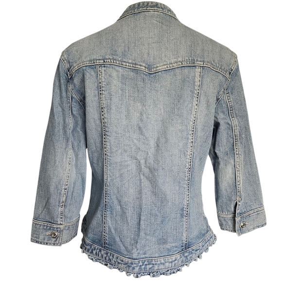 Chico's Platinum Women Size 1 (Medium) Denim Jean Jacket Studded 3/4 Sleeve - Picture 4 of 12